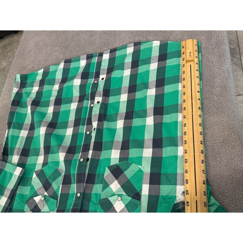 Double Pump‎ Men's Western Snap Shirt 3XL Green Plaid Short Sleeve Pearl Buttons - Picture 3 of 6